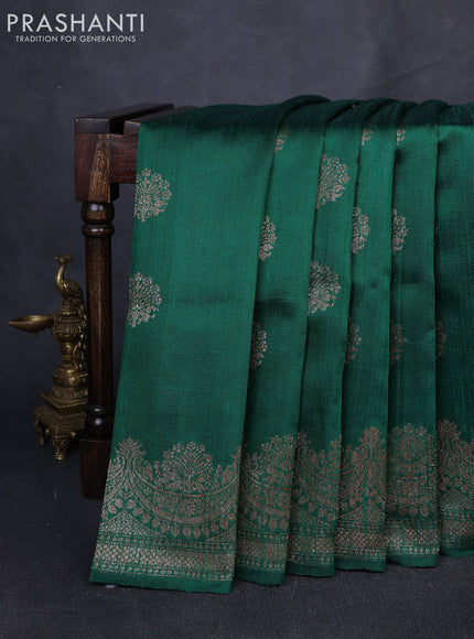 Banarasi raw silk saree green with thread & zari woven buttas and long thread & zari woven border