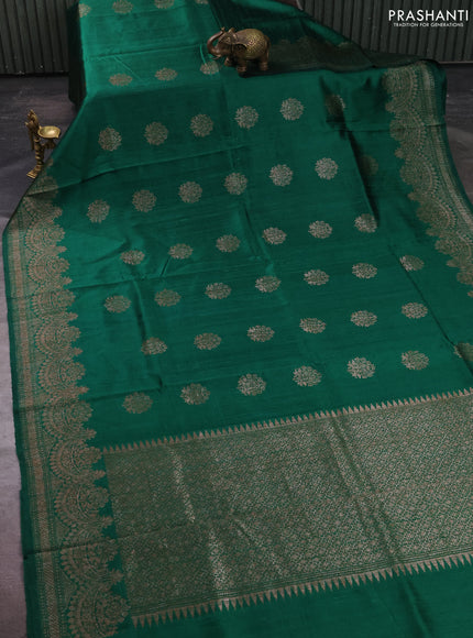 Banarasi raw silk saree green with thread & zari woven buttas and long thread & zari woven border