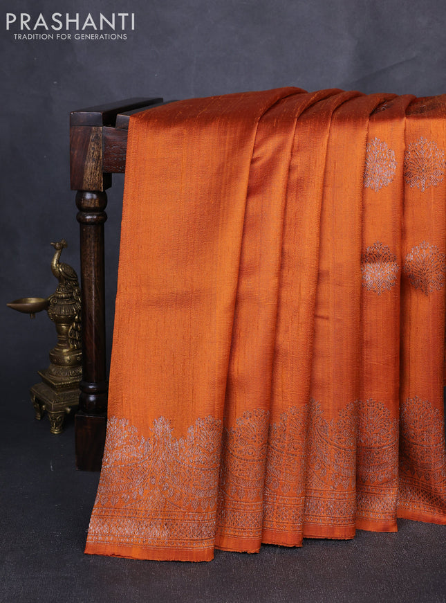 Banarasi raw silk saree rustic orange with thread & zari woven buttas and long thread & zari woven border