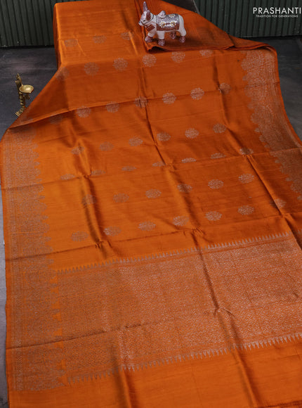 Banarasi raw silk saree rustic orange with thread & zari woven buttas and long thread & zari woven border
