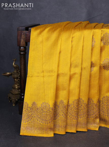 Banarasi raw silk saree mustard yellow with thread & zari woven buttas and long thread & zari woven border