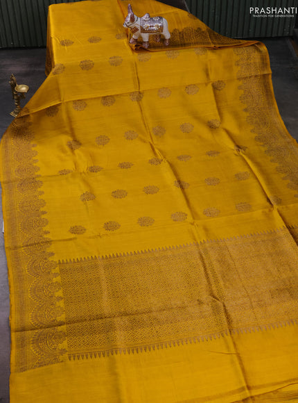 Banarasi raw silk saree mustard yellow with thread & zari woven buttas and long thread & zari woven border