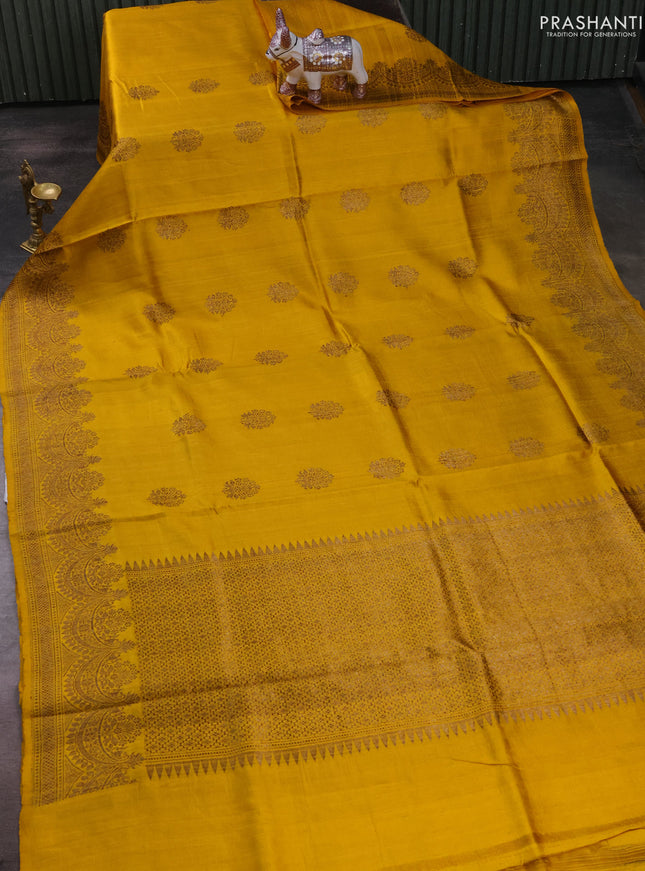 Banarasi raw silk saree mustard yellow with thread & zari woven buttas and long thread & zari woven border