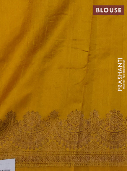 Banarasi raw silk saree mustard yellow with thread & zari woven buttas and long thread & zari woven border