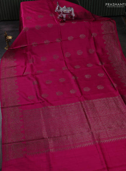 Banarasi raw silk saree pink with thread & zari woven buttas and long thread & zari woven border