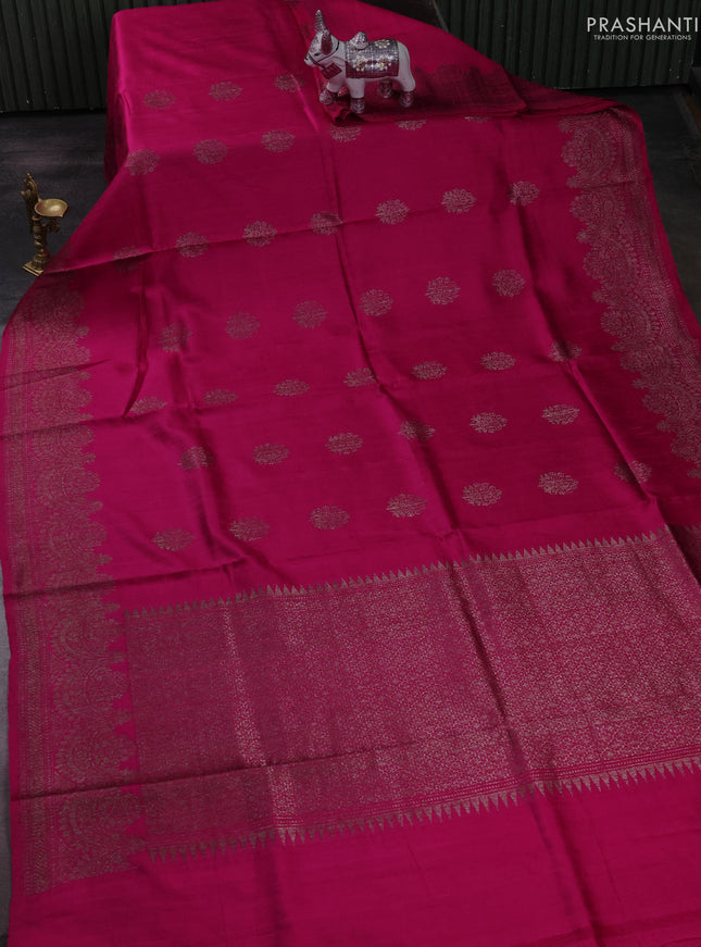 Banarasi raw silk saree pink with thread & zari woven buttas and long thread & zari woven border