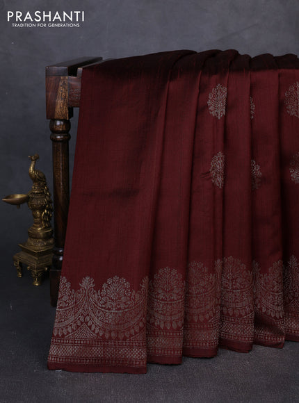 Banarasi raw silk saree brown with thread & zari woven buttas and long thread & zari woven border