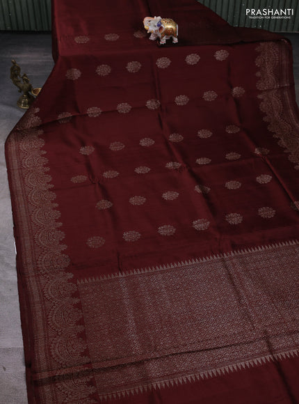 Banarasi raw silk saree brown with thread & zari woven buttas and long thread & zari woven border
