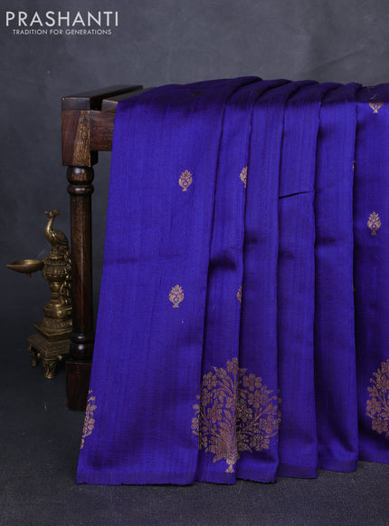 Banarasi raw silk saree royal blue with allover thread & zari woven buttas and thread & zari woven butta border