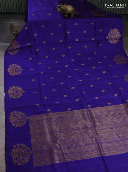 Banarasi raw silk saree royal blue with allover thread & zari woven buttas and thread & zari woven butta border