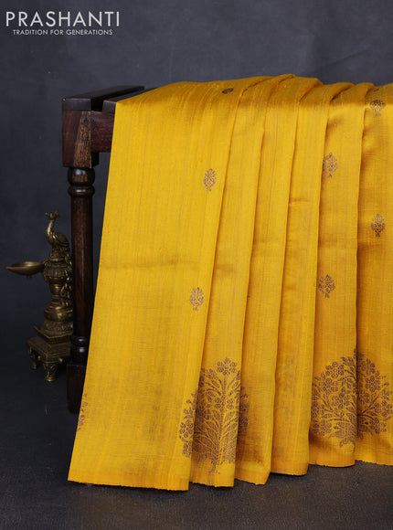 Banarasi raw silk saree mustard yellow with allover thread & zari woven buttas and thread & zari woven butta border