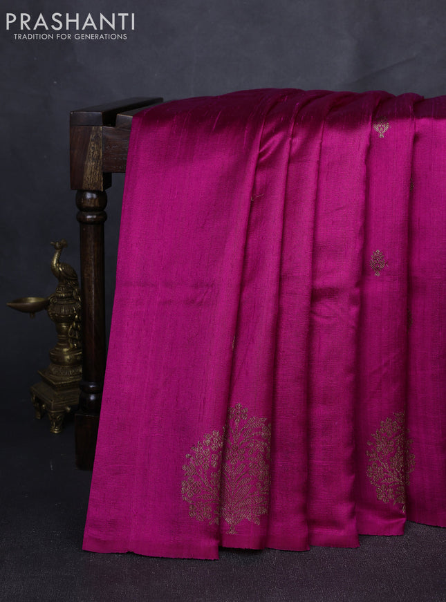 Banarasi raw silk saree pink with allover thread & zari woven buttas and thread & zari woven butta border