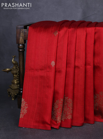 Banarasi raw silk saree red with allover thread & zari woven buttas and thread & zari woven butta border