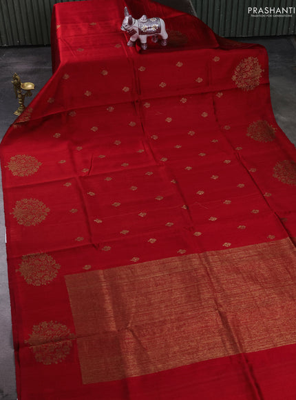 Banarasi raw silk saree red with allover thread & zari woven buttas and thread & zari woven butta border