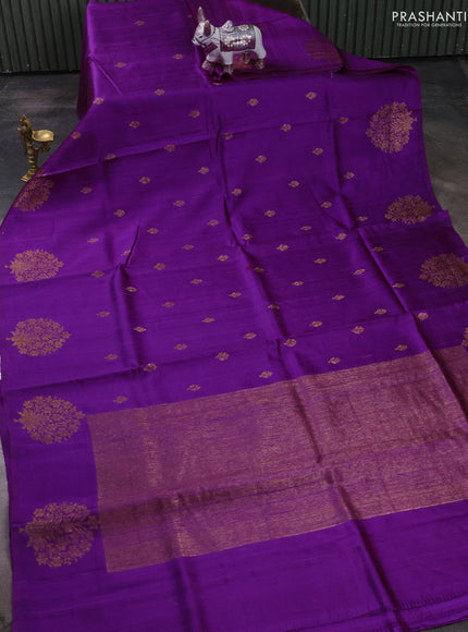 Banarasi raw silk saree purple with allover thread & zari woven buttas and thread & zari woven butta border