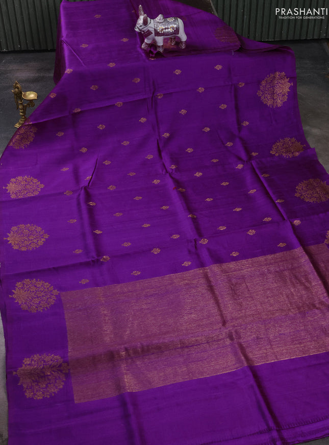 Banarasi raw silk saree purple with allover thread & zari woven buttas and thread & zari woven butta border
