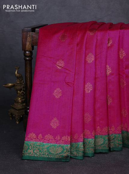 Banarasi raw silk saree pink and green with thread & zari woven buttas and thread & zari woven border