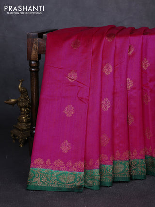 Banarasi raw silk saree pink and green with thread & zari woven buttas and thread & zari woven border