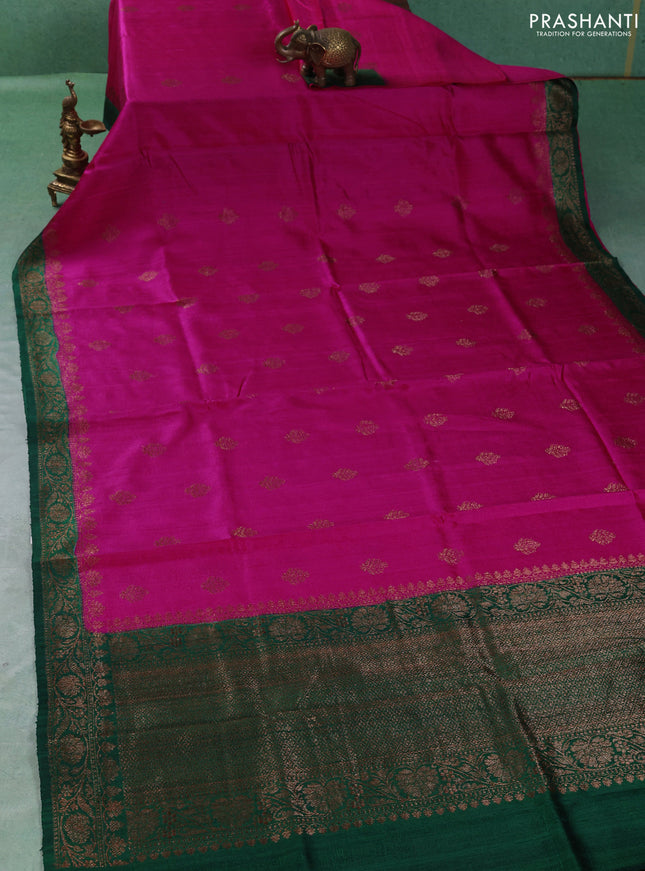 Banarasi raw silk saree pink and green with thread & zari woven buttas and thread & zari woven border