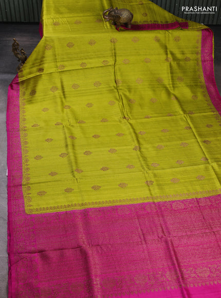 Banarasi raw silk saree lime green with allover thread & zari woven buttas and thread & zari woven butta border