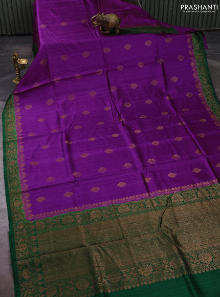 Banarasi raw silk saree purple and green with allover thread & zari woven buttas and thread & zari woven butta border