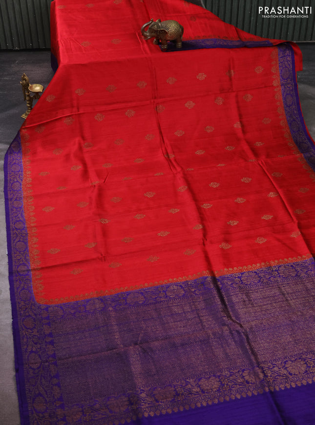 Banarasi raw silk saree red and violet with allover thread & zari woven buttas and thread & zari woven butta border