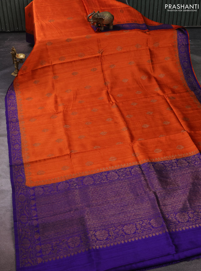 Banarasi raw silk saree orange and violet with allover thread & zari woven buttas and thread & zari woven butta border