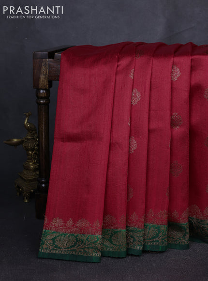 Banarasi raw silk saree red and green with allover thread & zari woven buttas and thread & zari woven butta border