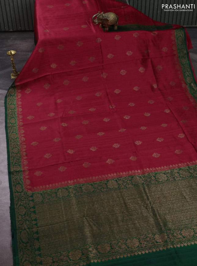 Banarasi raw silk saree red and green with allover thread & zari woven buttas and thread & zari woven butta border