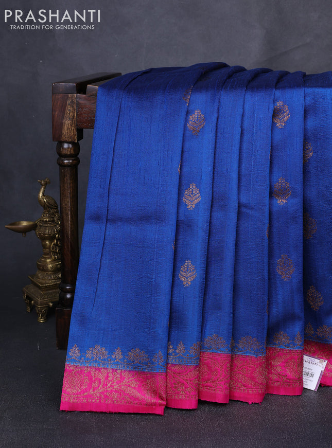 Banarasi raw silk saree peacock blue and pink with allover thread & zari woven buttas and thread & zari woven butta border
