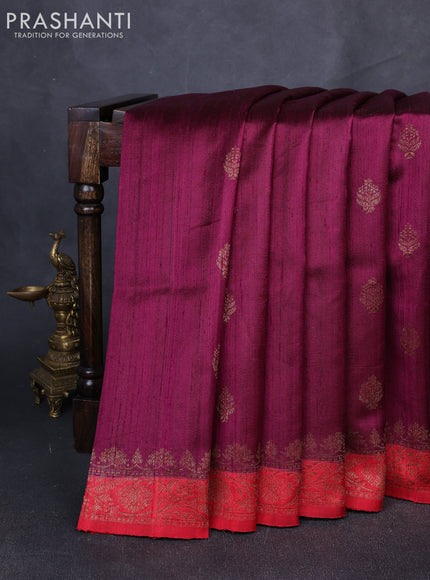Banarasi raw silk saree wine and red with allover thread & zari woven buttas and thread & zari woven butta border