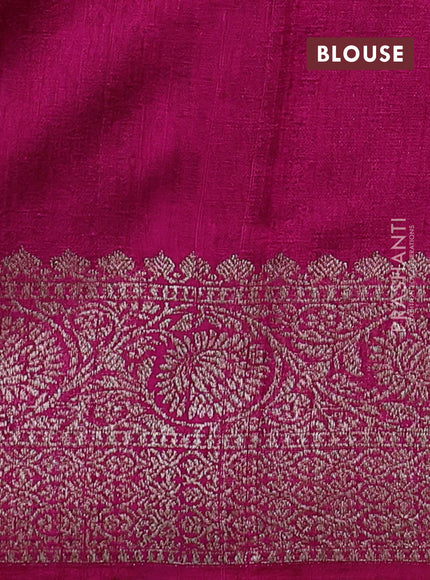 Banarasi raw silk saree green and pink with thread & zari woven buttas and long thread & zari woven border