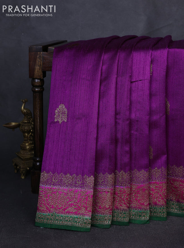 Banarasi raw silk saree purple and green with thread & zari woven buttas and long thread & zari woven border