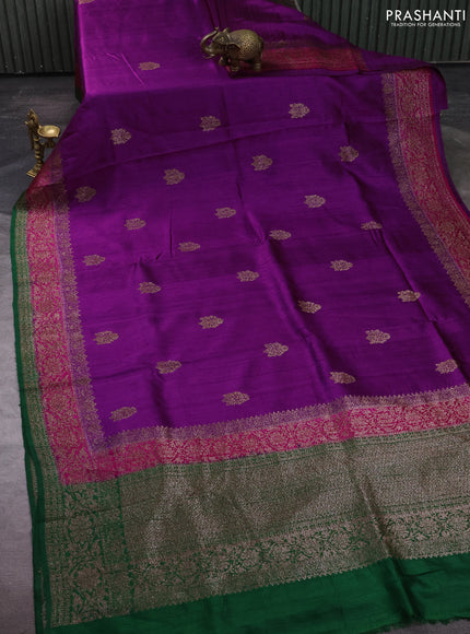 Banarasi raw silk saree purple and green with thread & zari woven buttas and long thread & zari woven border