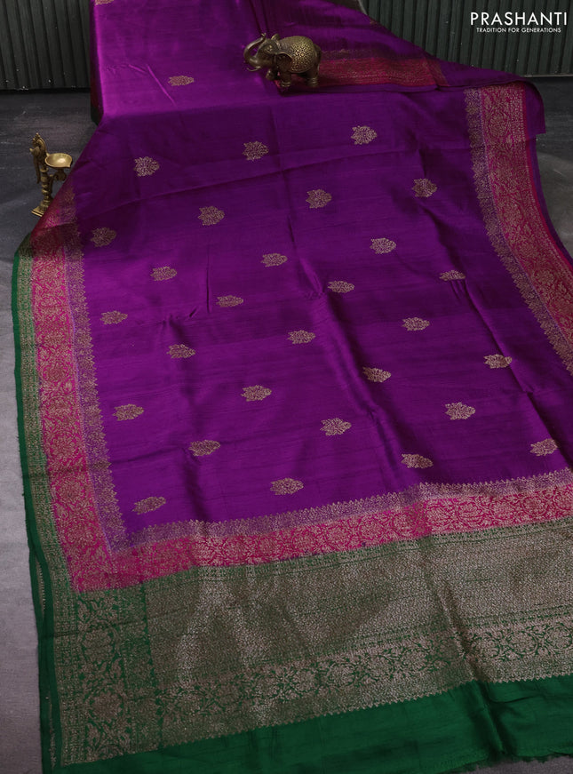 Banarasi raw silk saree purple and green with thread & zari woven buttas and long thread & zari woven border