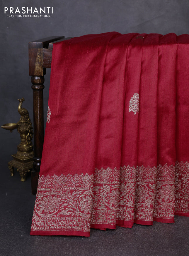 Banarasi raw silk saree red and pink with thread & zari woven buttas and long thread & zari woven border