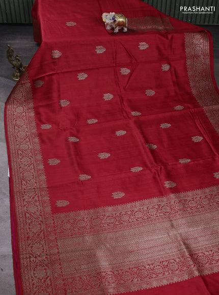 Banarasi raw silk saree red and pink with thread & zari woven buttas and long thread & zari woven border