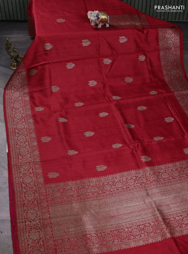 Banarasi raw silk saree red and pink with thread & zari woven buttas and long thread & zari woven border