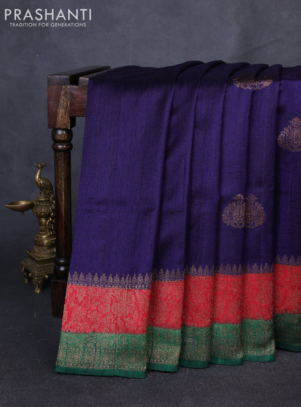 Banarasi raw silk saree navy blue and green with thread & zari woven buttas and long thread & zari woven border