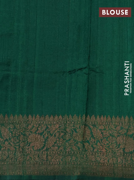 Banarasi raw silk saree navy blue and green with thread & zari woven buttas and long thread & zari woven border