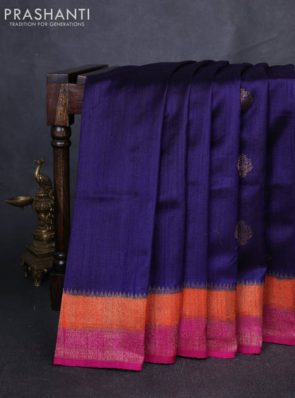 Banarasi raw silk saree navy blue and pink with allover thread & zari woven buttas and long thread & zari woven border