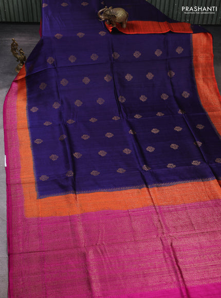 Banarasi raw silk saree navy blue and pink with allover thread & zari woven buttas and long thread & zari woven border