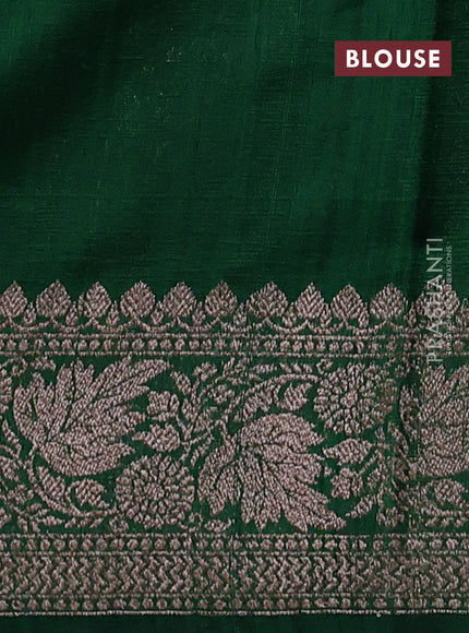 Banarasi raw silk saree sandal and green with allover thread & zari woven buttas and long thread & zari woven border