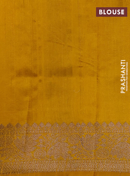 Banarasi raw silk saree mustard yellow with allover thread & zari woven buttas and long thread & zari woven border