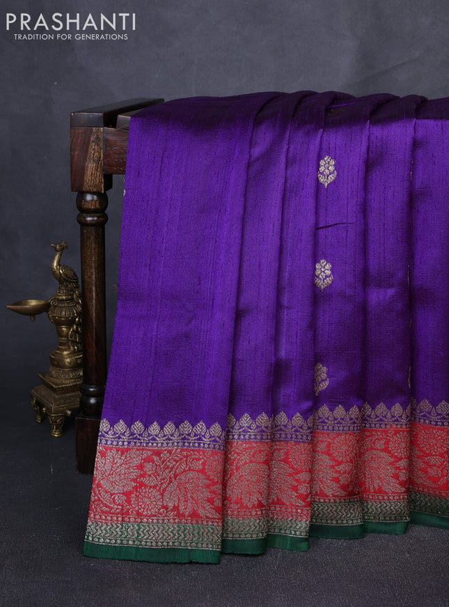 Banarasi raw silk saree purple and green with allover thread & zari woven buttas and long thread & zari woven border