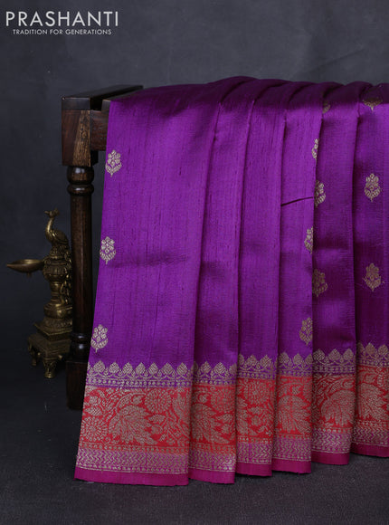 Banarasi raw silk saree purple and pink with allover thread & zari woven buttas and long thread & zari woven border