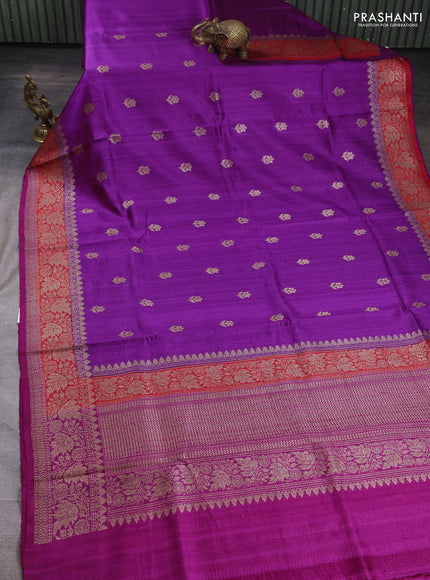 Banarasi raw silk saree purple and pink with allover thread & zari woven buttas and long thread & zari woven border