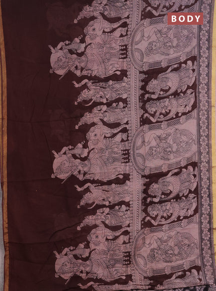 Kota kalamkari cotton saree coffee brown and beige with allover prints and piping border