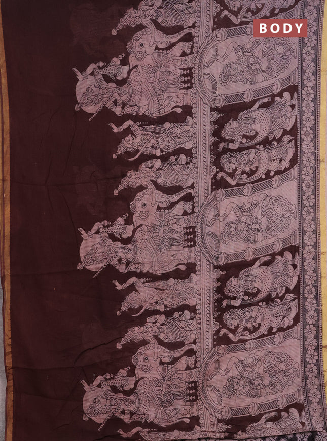 Kota kalamkari cotton saree coffee brown and beige with allover prints and piping border