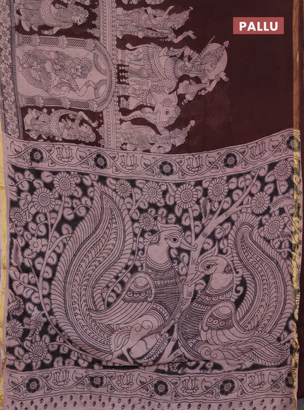 Kota kalamkari cotton saree coffee brown and beige with allover prints and piping border